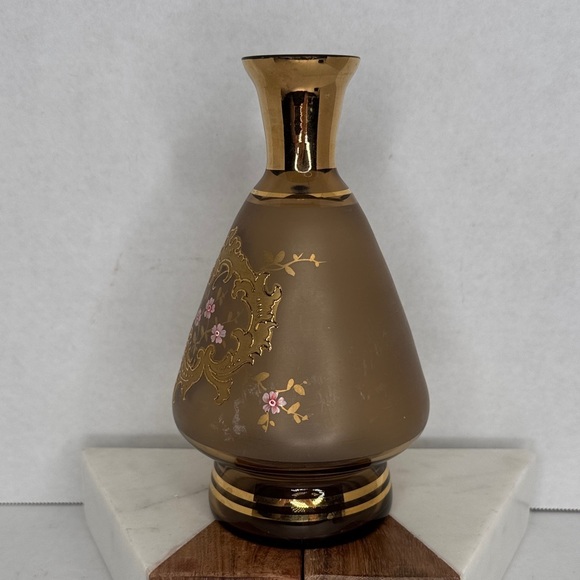 Vintage Gold and Pink Hand Painted Floral Vase - Picture 8 of 10